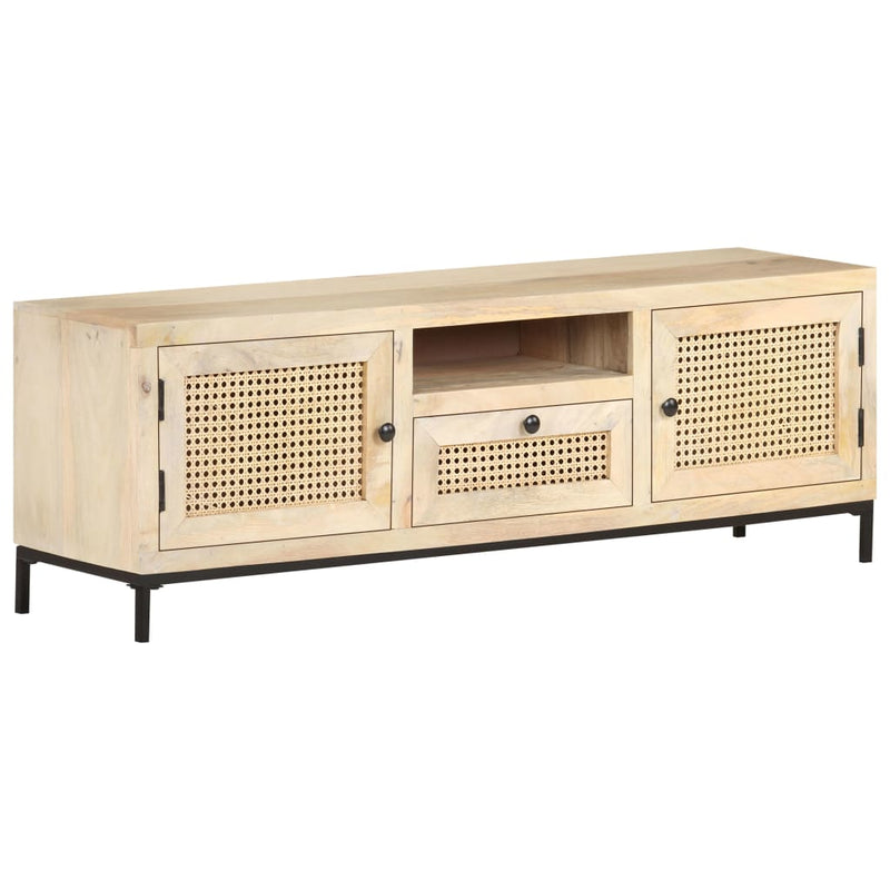 Tv-meubel 120x30x40 cm massief mangohout en natuurlijk riet MeubelReus