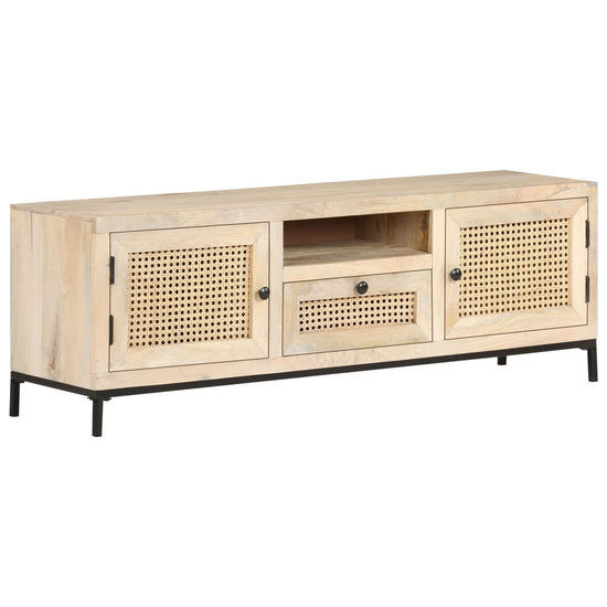 Tv-meubel 120x30x40 cm massief mangohout en natuurlijk riet MeubelReus