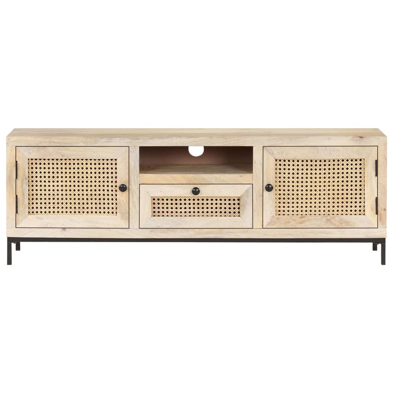 Tv-meubel 120x30x40 cm massief mangohout en natuurlijk riet MeubelReus