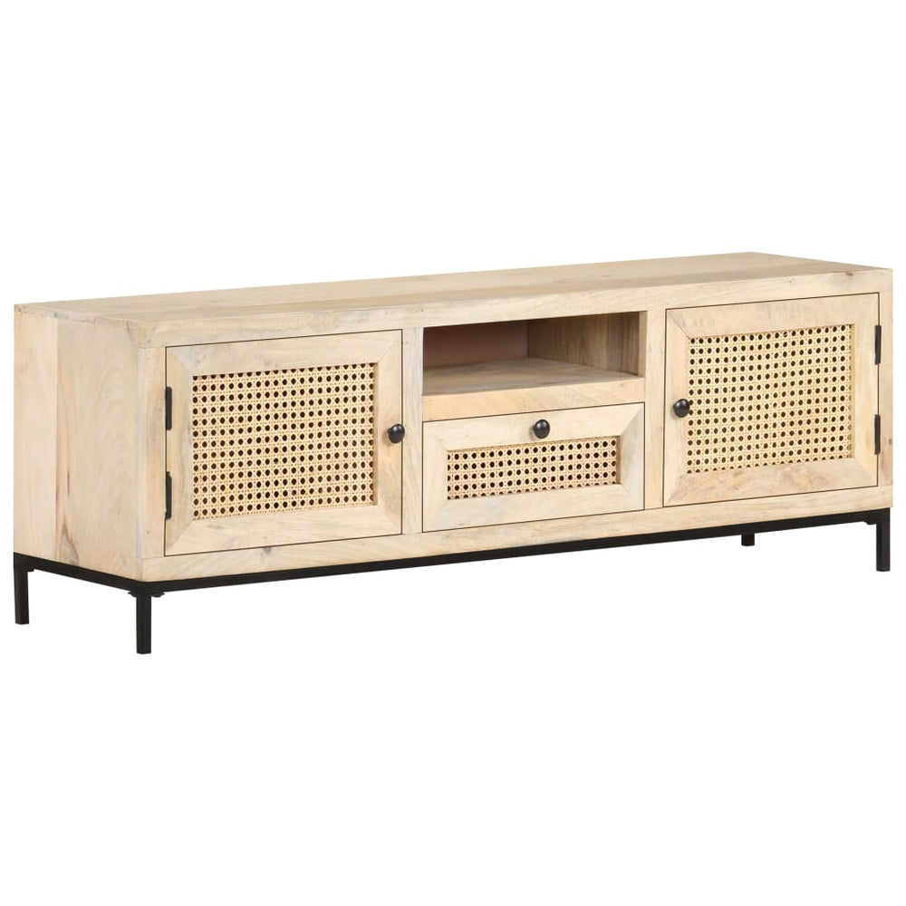 Tv-meubel 120x30x40 cm massief mangohout en natuurlijk riet MeubelReus