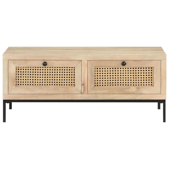 Salontafel 90x50x37 cm massief mangohout en natuurlijk riet MeubelReus