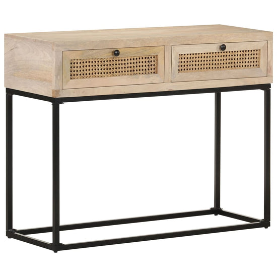 Wandtafel 100x35x76 cm massief mangohout en natuurlijk riet MeubelReus