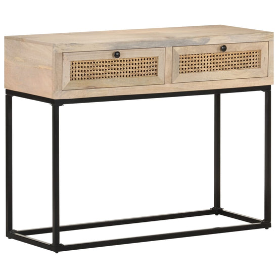 Wandtafel 100x35x76 cm massief mangohout en natuurlijk riet MeubelReus