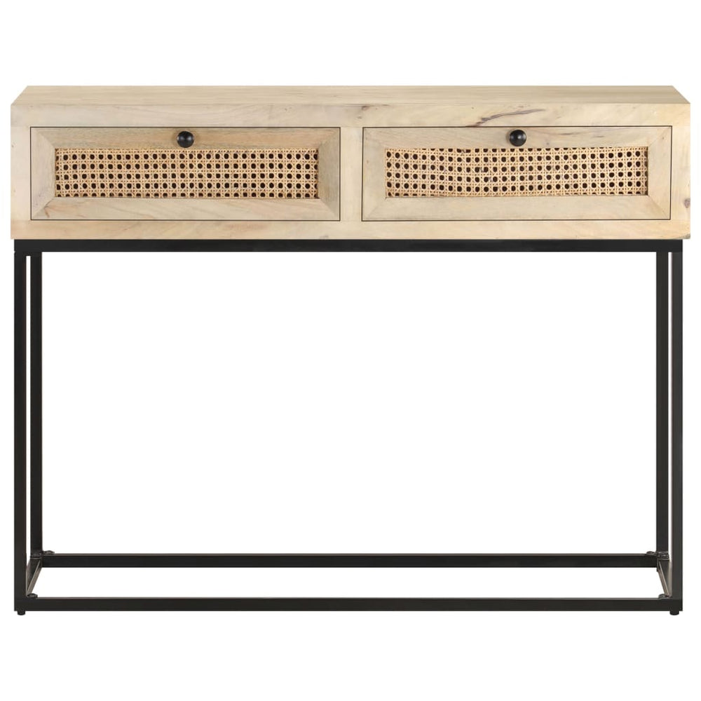 Wandtafel 100x35x76 cm massief mangohout en natuurlijk riet MeubelReus