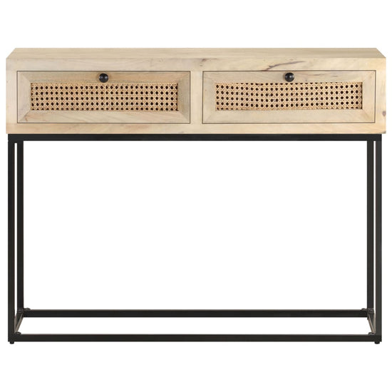 Wandtafel 100x35x76 cm massief mangohout en natuurlijk riet MeubelReus