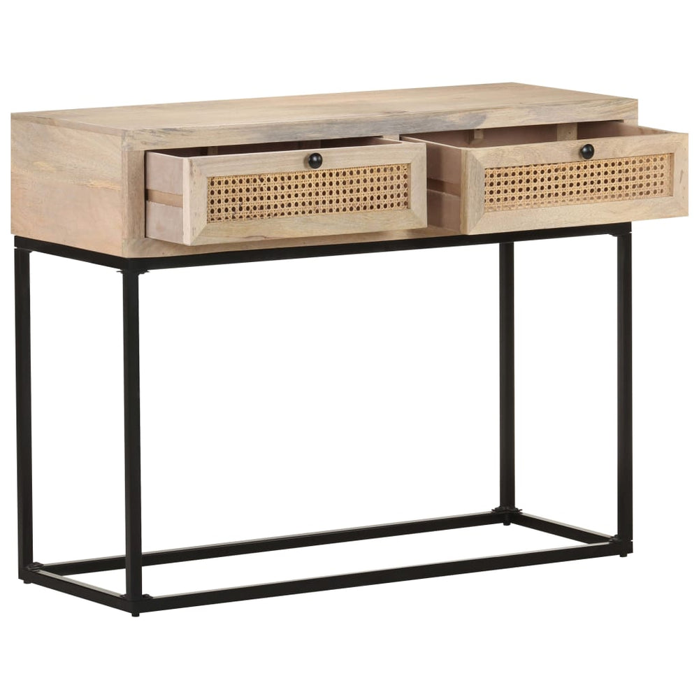 Wandtafel 100x35x76 cm massief mangohout en natuurlijk riet MeubelReus