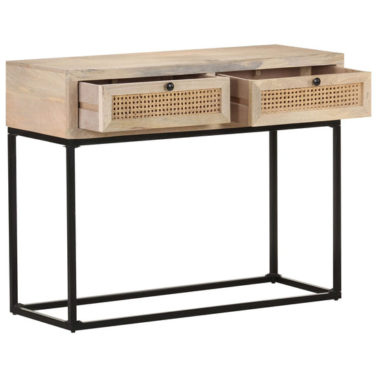 Wandtafel 100x35x76 cm massief mangohout en natuurlijk riet MeubelReus