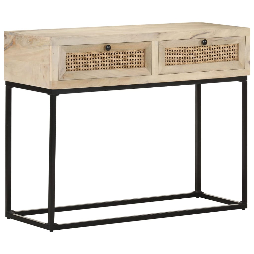 Wandtafel 100x35x76 cm massief mangohout en natuurlijk riet MeubelReus