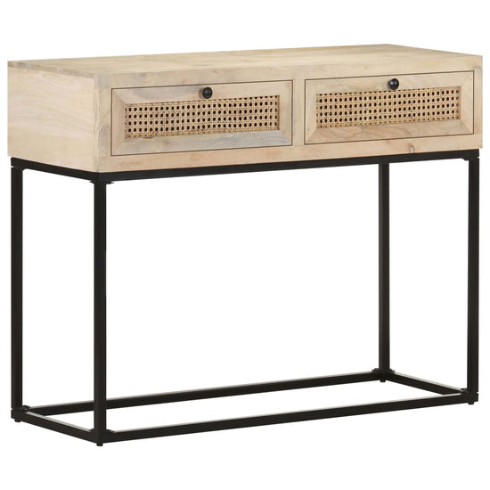 Wandtafel 100x35x76 cm massief mangohout en natuurlijk riet MeubelReus