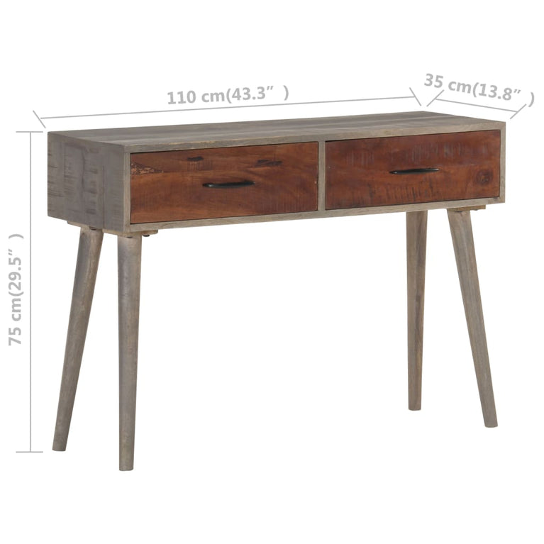 Wandtafel 110x35x75 cm massief ruw mangohout grijs MeubelReus