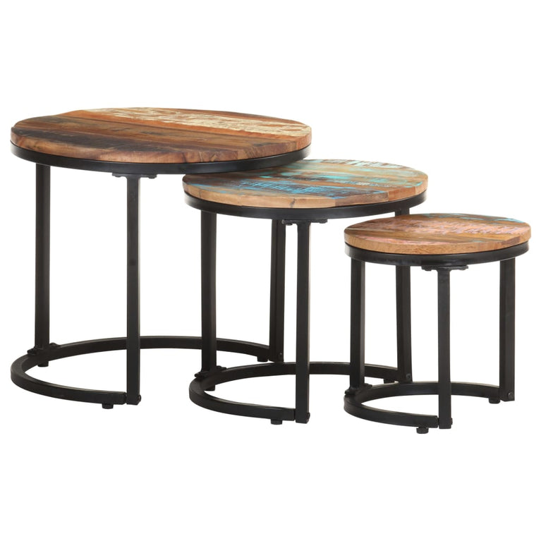 Bijzettafel 3 st massief gerecycled hout MeubelReus