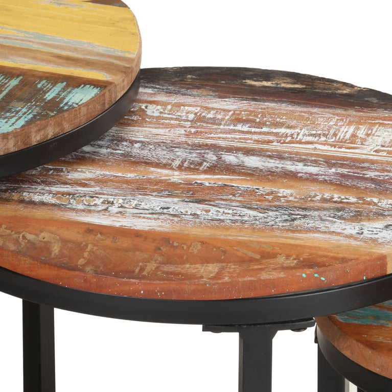 Bijzettafel 3 st massief gerecycled hout MeubelReus