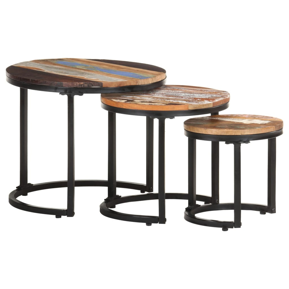 Bijzettafel 3 st massief gerecycled hout MeubelReus