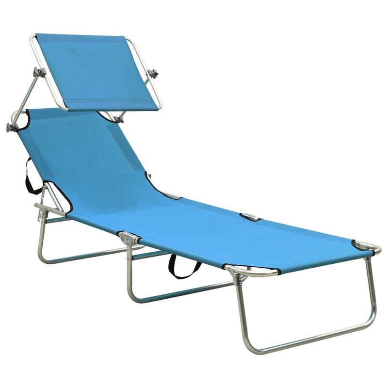 Ligbed met luifel inklapbaar staal turquoise en blauw