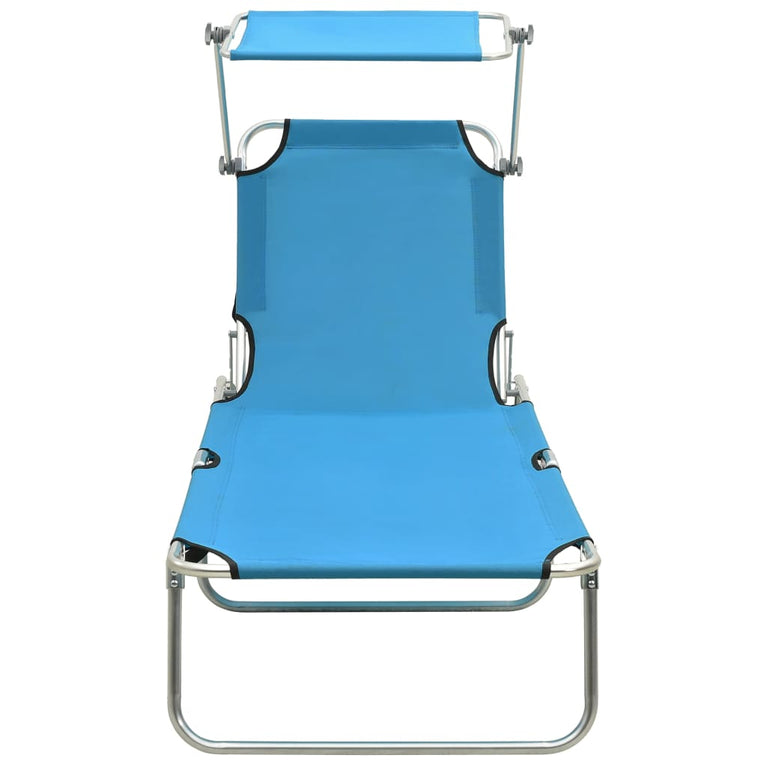 Ligbed met luifel inklapbaar staal turquoise en blauw