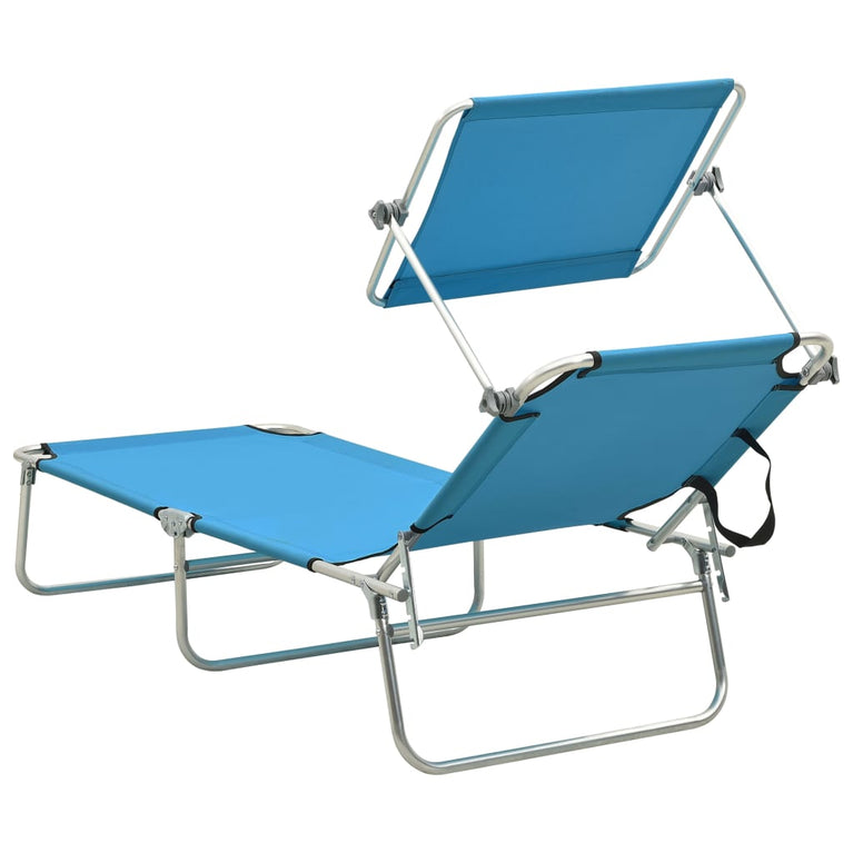 Ligbed met luifel inklapbaar staal turquoise en blauw