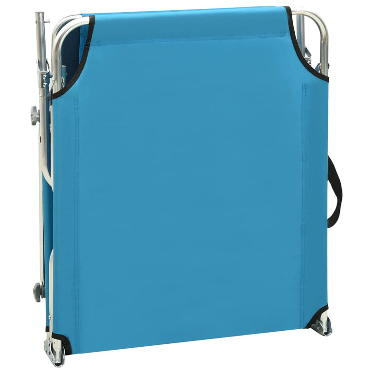 Ligbed met luifel inklapbaar staal turquoise en blauw