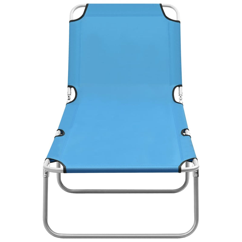Ligbed inklapbaar staal en stof turquoiseblauw
