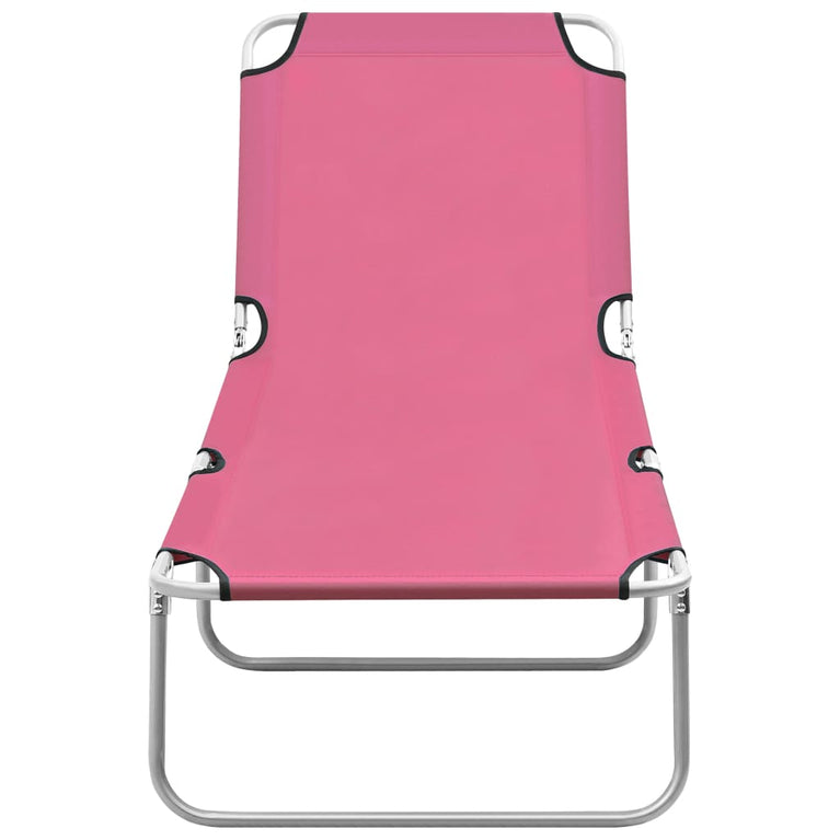 Ligbed inklapbaar staal en stof roze