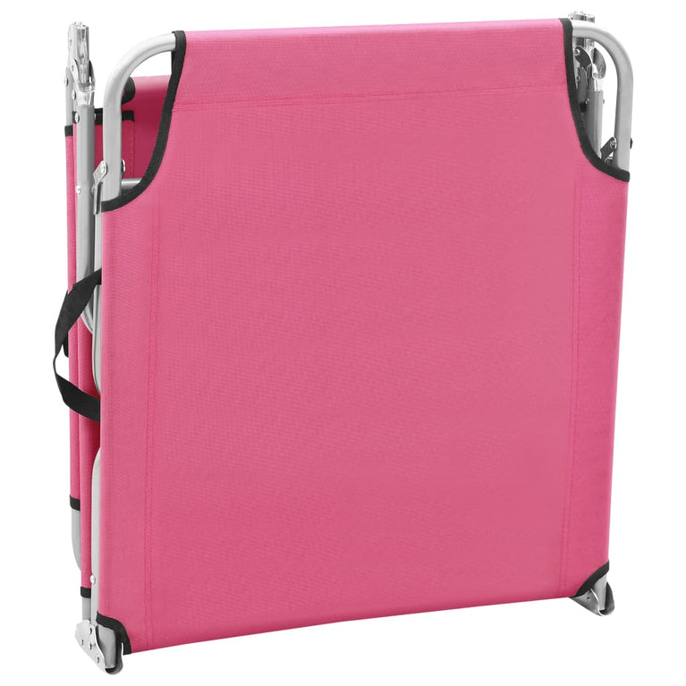 Ligbed inklapbaar staal en stof roze
