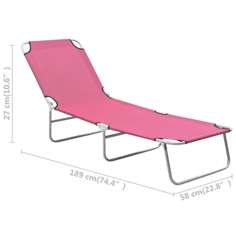 Ligbed inklapbaar staal en stof roze