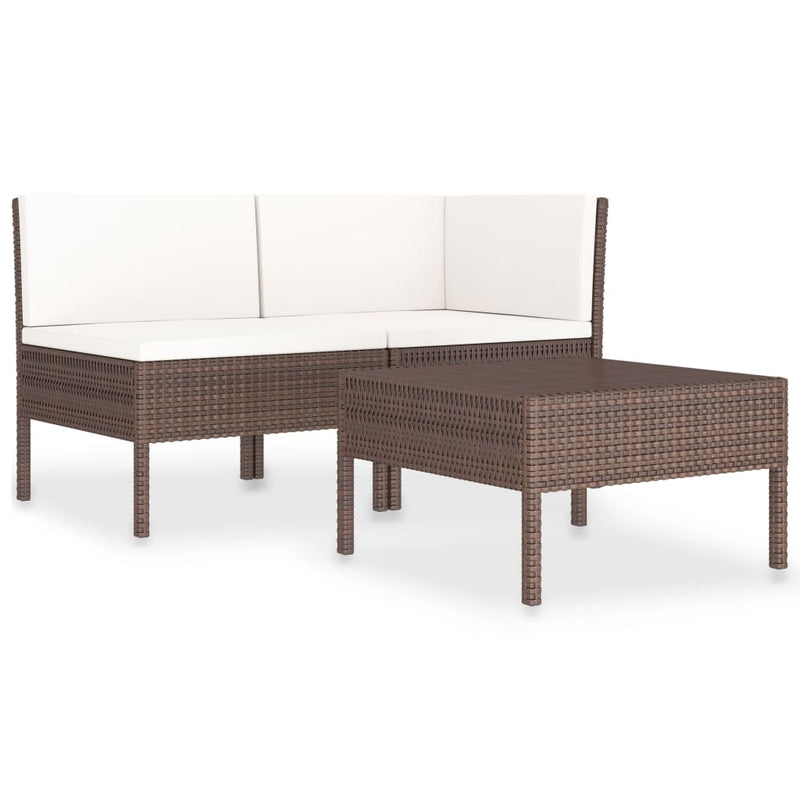 3-delige Loungeset met kussens poly rattan bruin MeubelReus