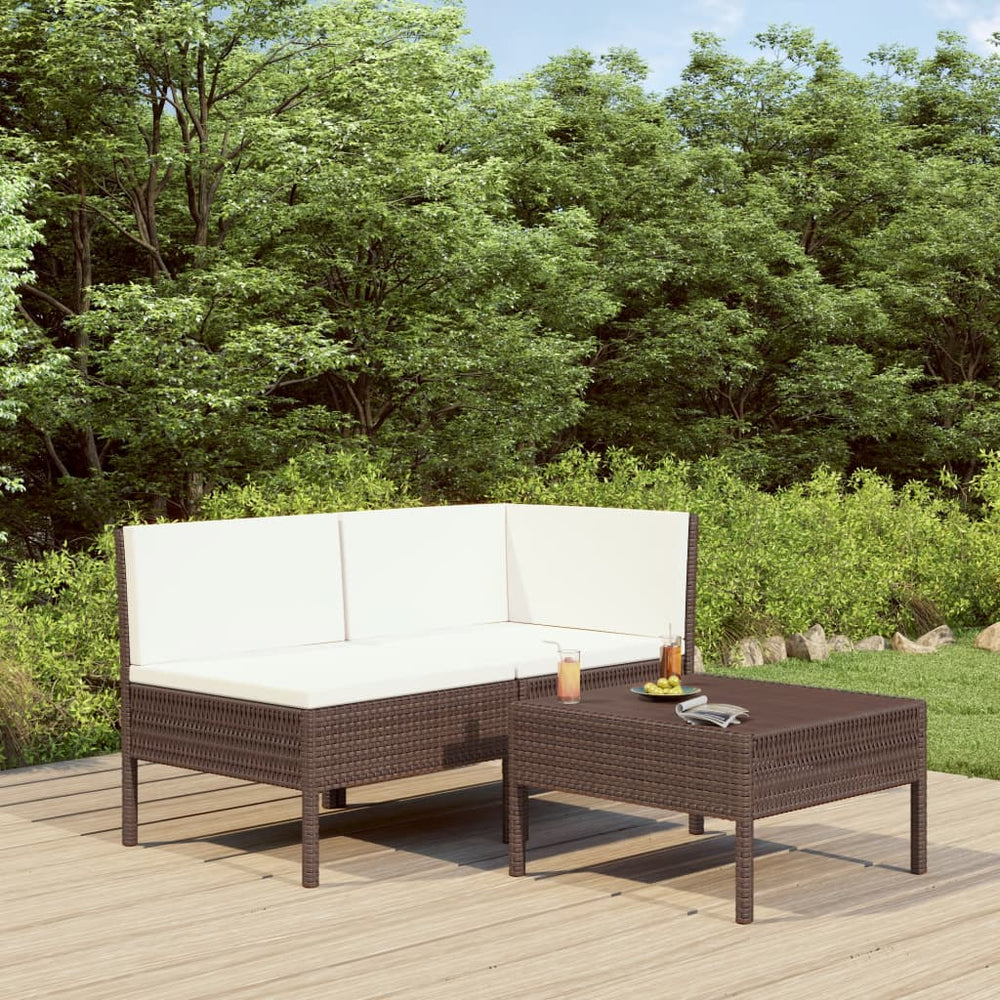 3-delige Loungeset met kussens poly rattan bruin MeubelReus