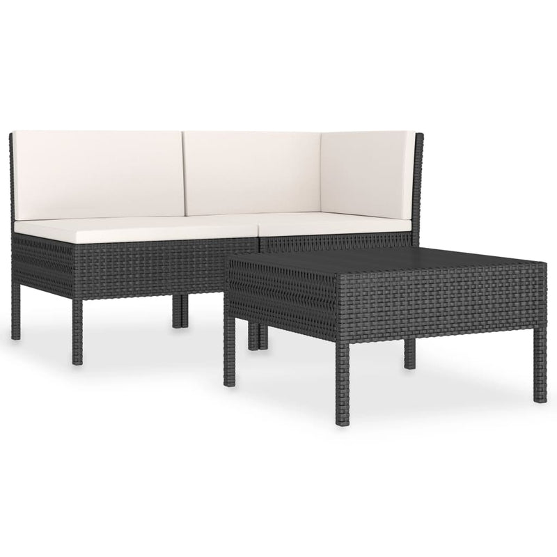 3-delige Loungeset met kussens poly rattan zwart MeubelReus