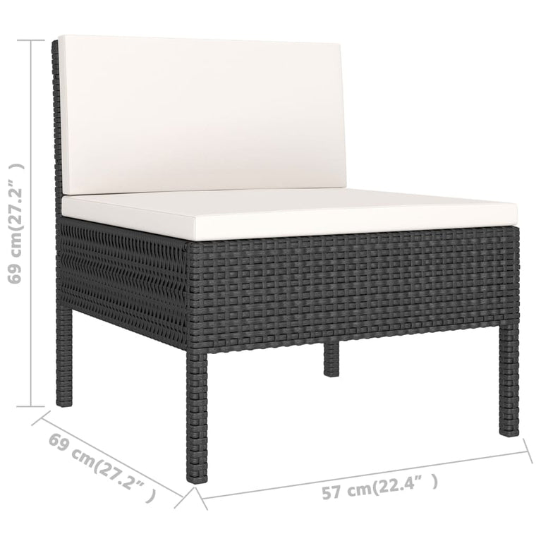 3-delige Loungeset met kussens poly rattan zwart MeubelReus