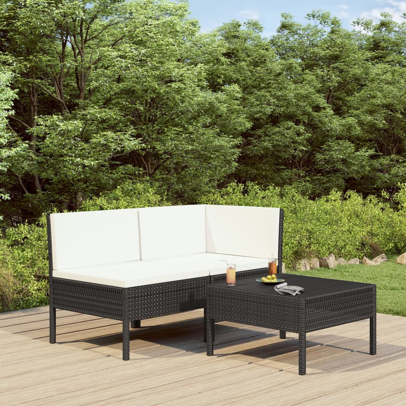 3-delige Loungeset met kussens poly rattan zwart MeubelReus