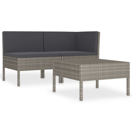 3-delige Loungeset met kussens poly rattan grijs MeubelReus
