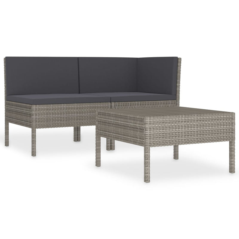 3-delige Loungeset met kussens poly rattan grijs MeubelReus