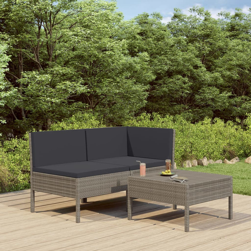 3-delige Loungeset met kussens poly rattan grijs MeubelReus