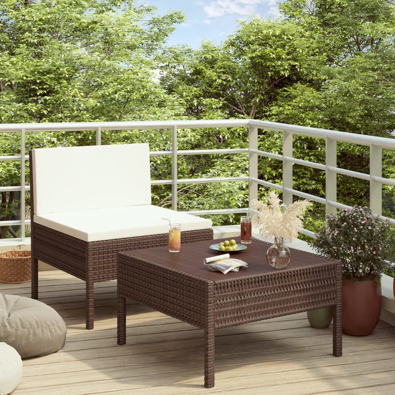 2-delige Loungeset met kussens poly rattan bruin MeubelReus