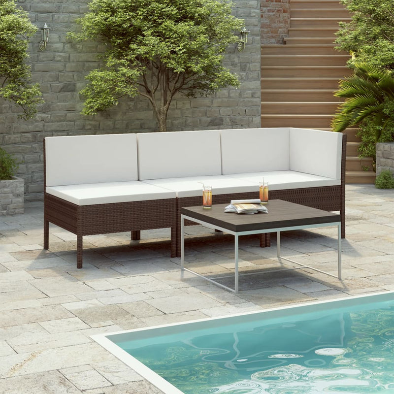 3-delige Loungeset met kussens poly rattan bruin MeubelReus