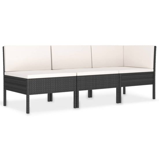 3-delige Loungeset met kussens poly rattan zwart MeubelReus