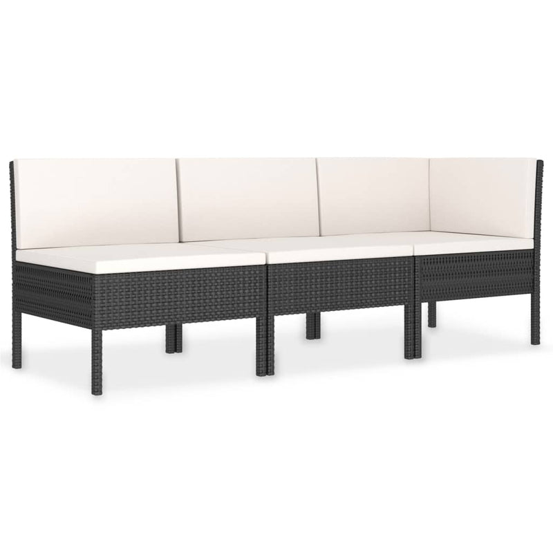 3-delige Loungeset met kussens poly rattan zwart MeubelReus