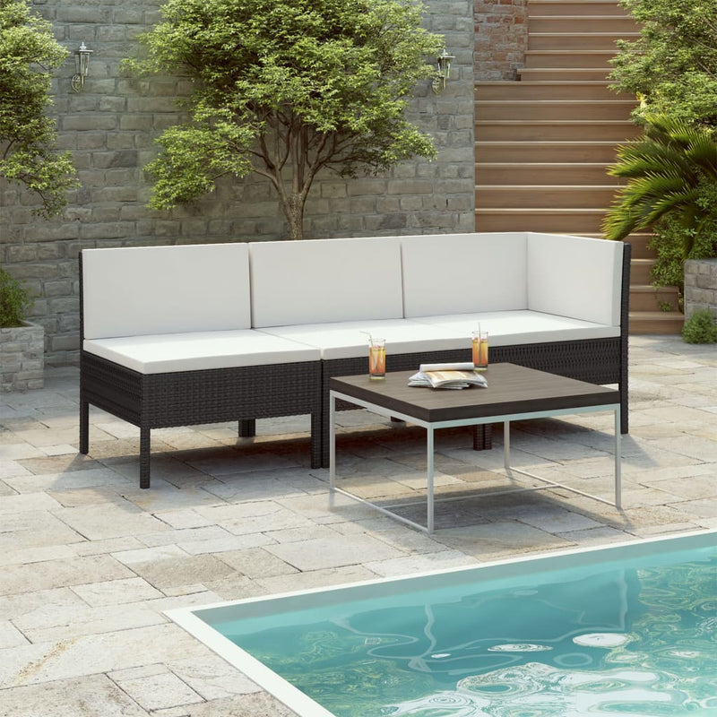 3-delige Loungeset met kussens poly rattan zwart MeubelReus