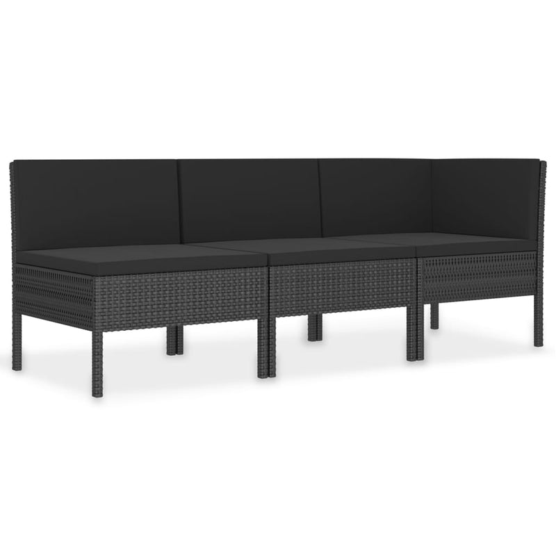 3-delige Loungeset met kussens poly rattan zwart MeubelReus