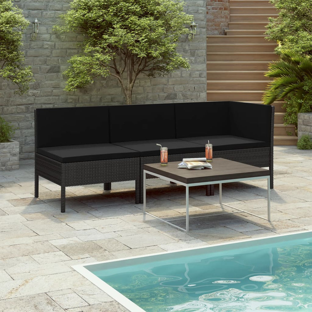 3-delige Loungeset met kussens poly rattan zwart MeubelReus