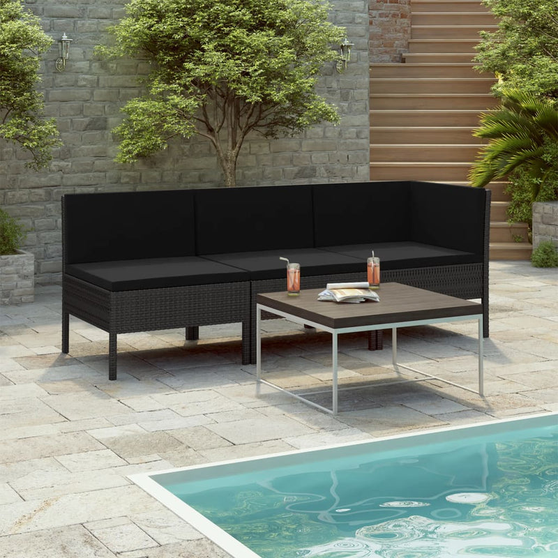 3-delige Loungeset met kussens poly rattan zwart MeubelReus