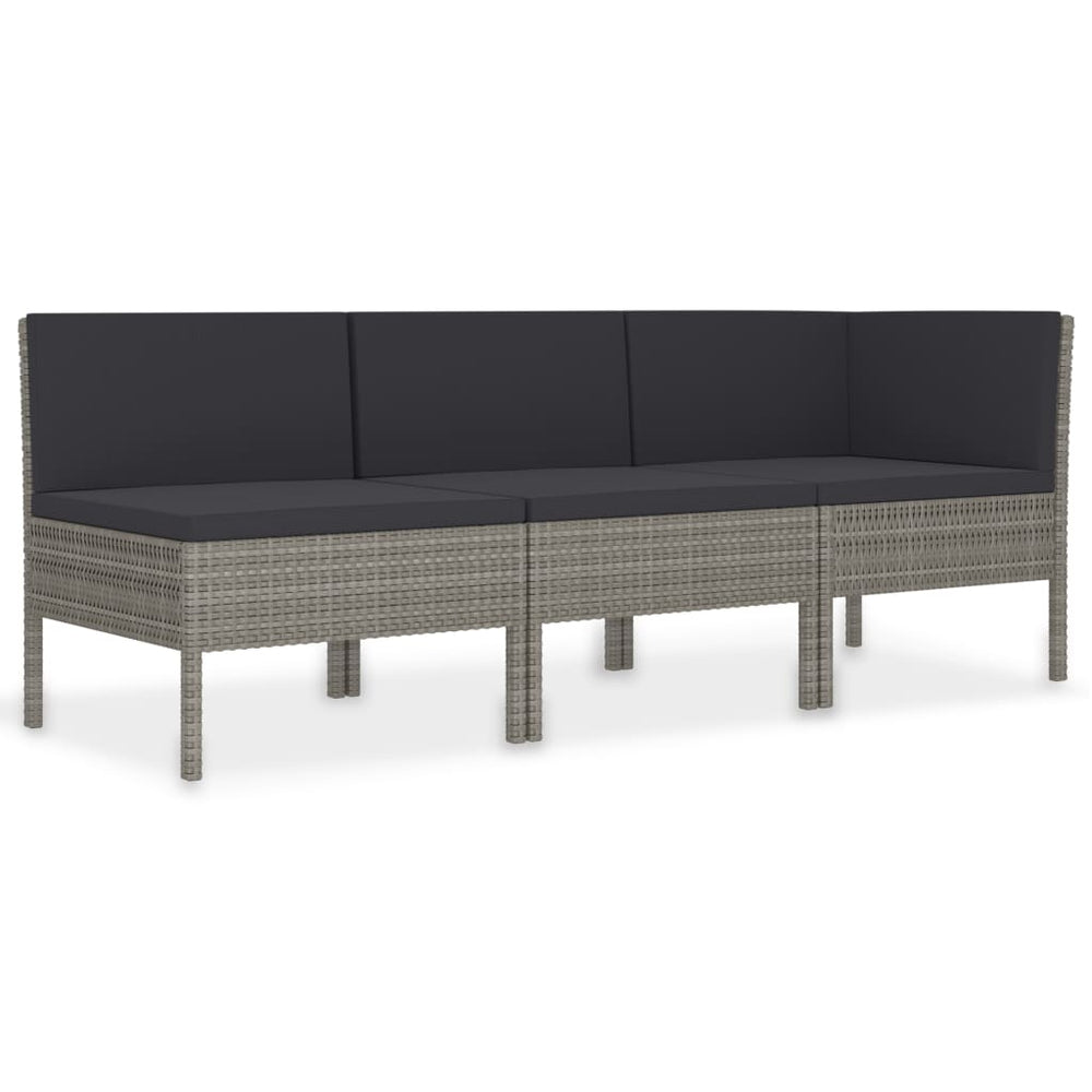 3-delige Loungeset met kussens poly rattan grijs MeubelReus