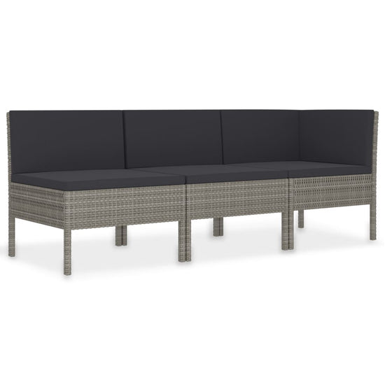3-delige Loungeset met kussens poly rattan grijs MeubelReus
