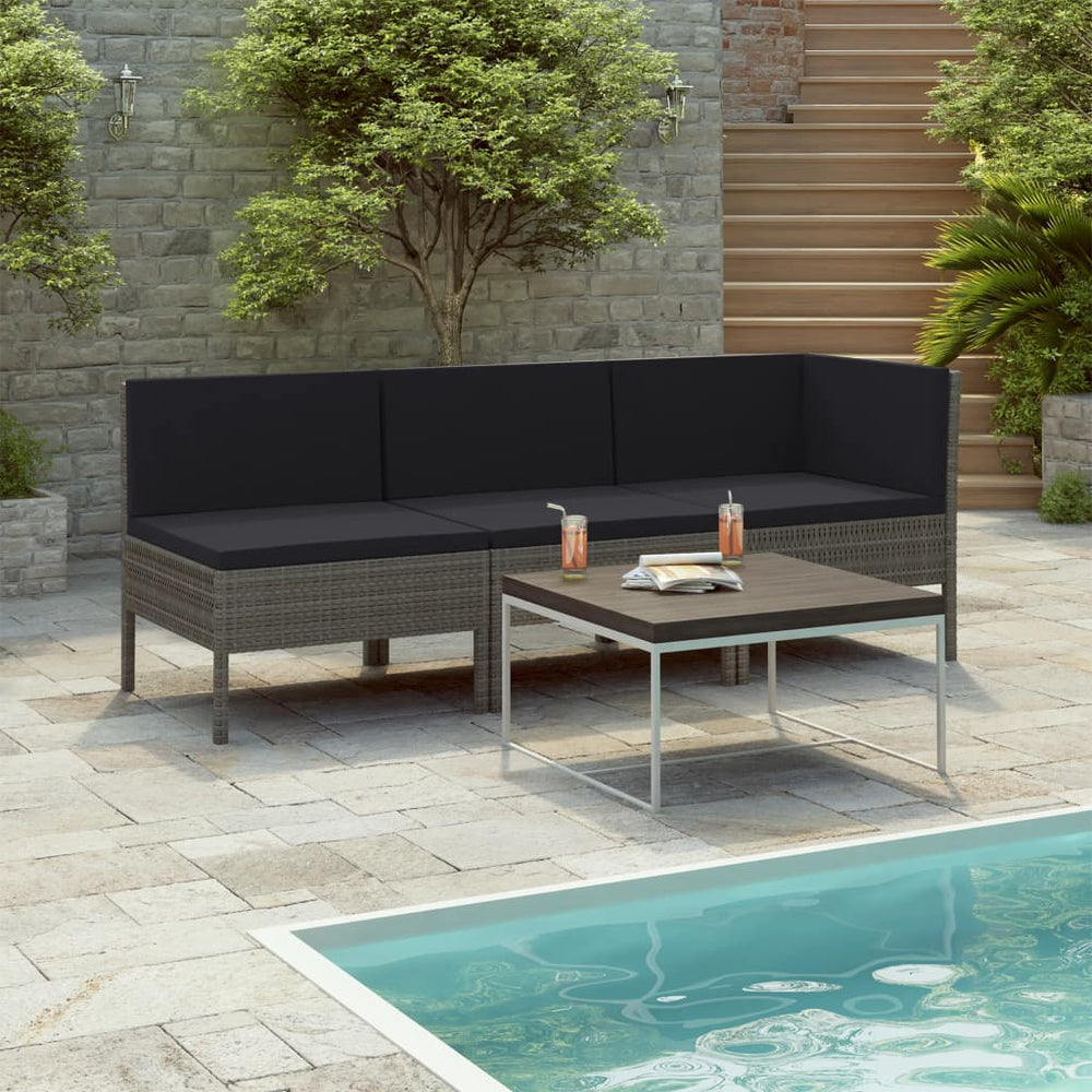 3-delige Loungeset met kussens poly rattan grijs MeubelReus