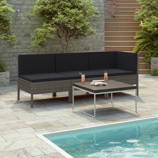 3-delige Loungeset met kussens poly rattan grijs MeubelReus