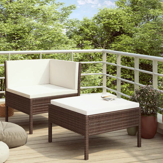 2-delige Loungeset met kussens poly rattan bruin MeubelReus