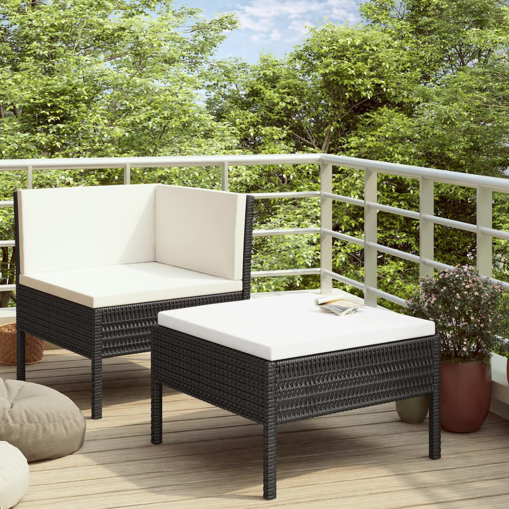 2-delige Loungeset met kussens poly rattan zwart MeubelReus