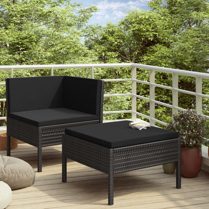 2-delige Loungeset met kussens poly rattan zwart MeubelReus
