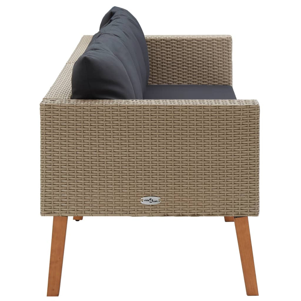 Tuinbank 3-zits met kussens poly rattan beige MeubelReus