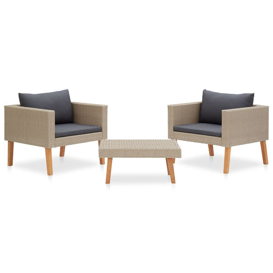 3-delige Loungeset met kussens poly rattan beige MeubelReus